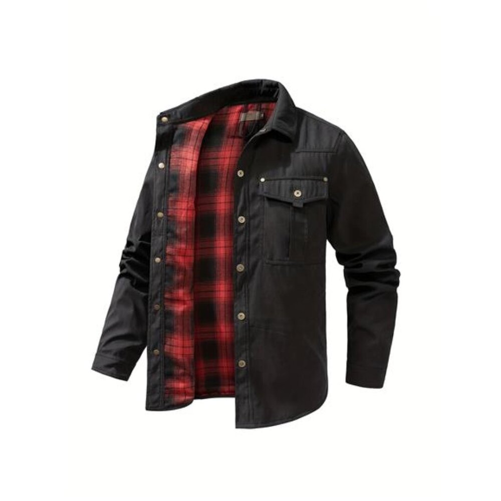 NWT Men's Black Flannel Lined Shirt Jacket Shacket | Quilted Workwear - Picture 4 of 6